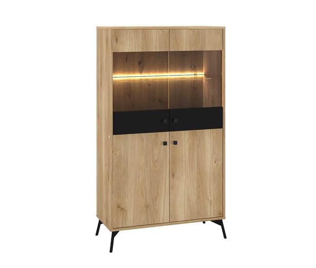 Conforama Vajillero 4 puertas con LED Elara Madera y Negro