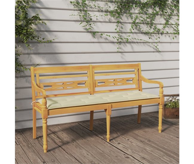Conforama VidaXL Banco Batavia Cojín Color Crema Madera Maciza De Teca 150 Cm