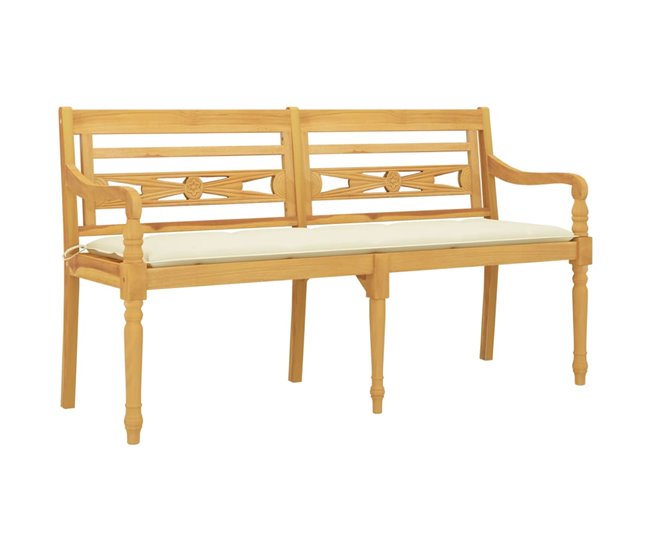Conforama VidaXL Banco Batavia Cojín Color Crema Madera Maciza De Teca 150 Cm