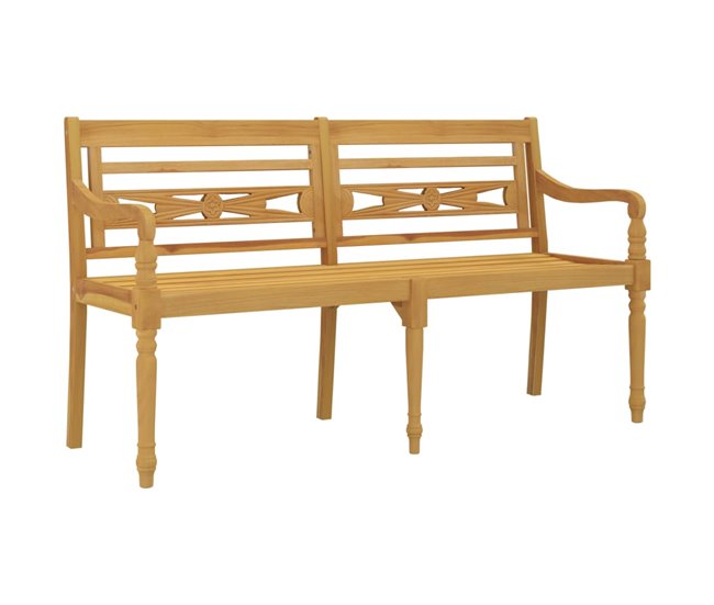 Conforama VidaXL Banco Batavia Cojín Color Crema Madera Maciza De Teca 150 Cm