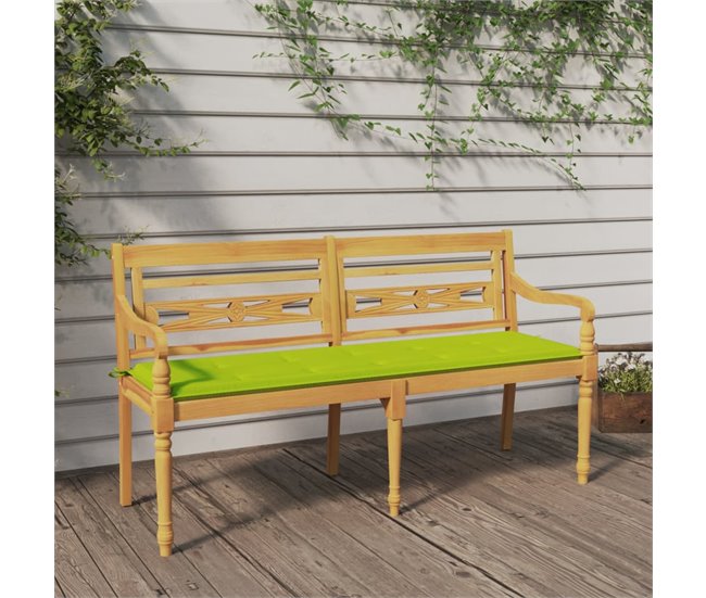 Conforama VidaXL Banco Batavia Con Cojín Verde Brillo Madera Maciza Teca 150 Cm