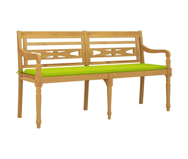 Conforama VidaXL Banco Batavia Con Cojín Verde Brillo Madera Maciza Teca 150 Cm