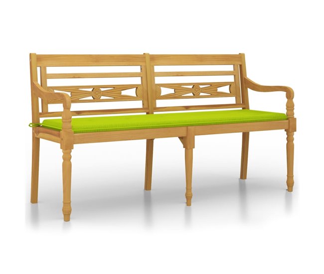 Conforama vidaXL Banco Batavia con cojín verde brillo madera maciza teca 150 cm