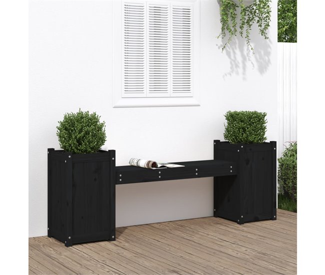 Conforama VidaXL Banco Con Jardineras Madera Maciza De Pino Negro 180x36x63 Cm