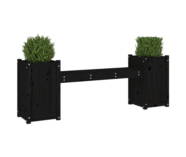 Conforama VidaXL Banco Con Jardineras Madera Maciza De Pino Negro 180x36x63 Cm