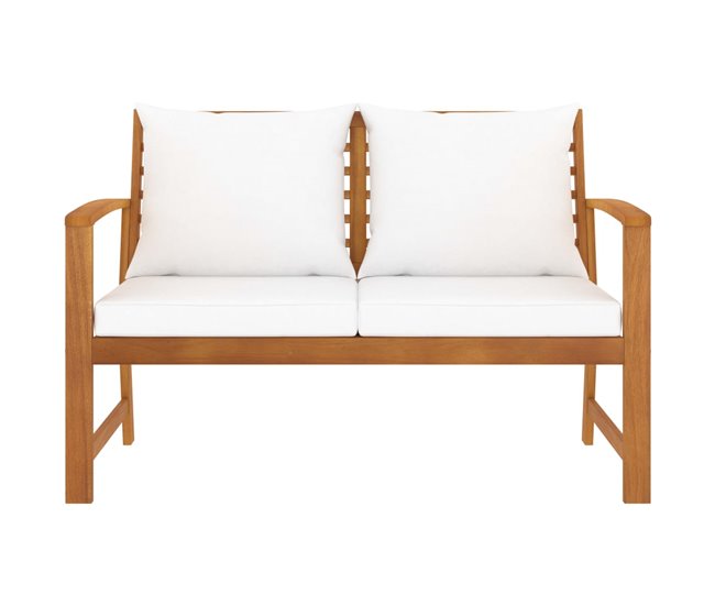 Conforama VidaXL Banco De Jardín 120 Cm Con Cojines Crema Madera Acacia Maciza