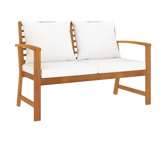 Conforama vidaXL Banco de jardín 120 cm con cojines crema madera acacia maciza