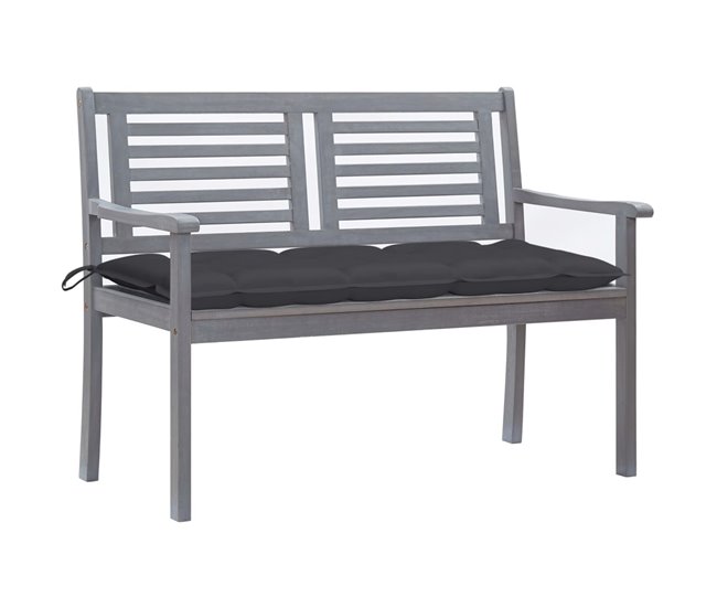 Conforama vidaXL Banco de jardín 2 plazas madera eucalipto gris y cojín 120 cm
