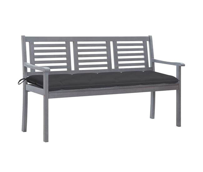 Conforama vidaXL Banco de jardín 3 plazas madera eucalipto gris y cojín 150 cm