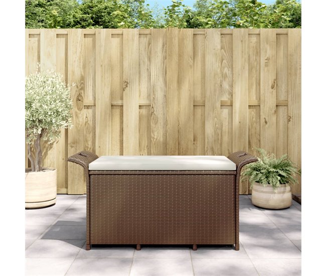 Conforama VidaXL Banco De Jardín Con Cojín Ratán Sintético Marrón 116x46x57 Cm