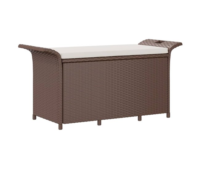 Conforama vidaXL Banco de jardín con cojín ratán sintético marrón 116x46x57 cm