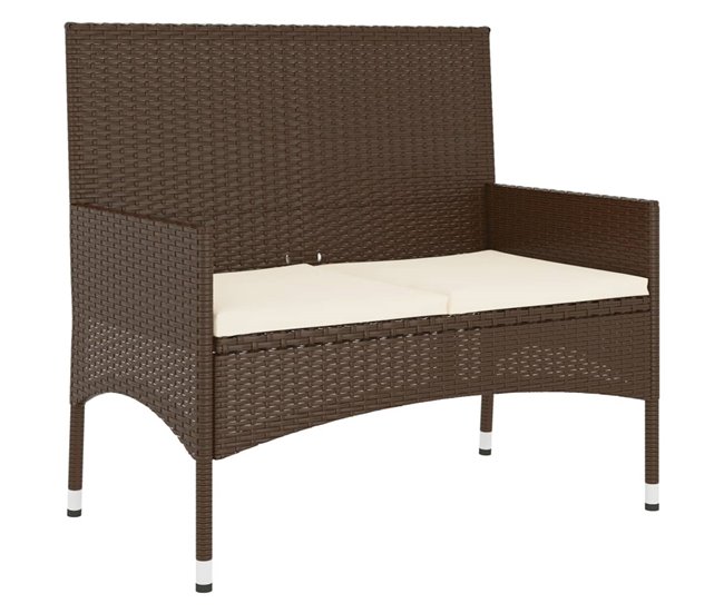 Conforama vidaXL Banco de jardín de 2 plazas con cojines ratán sintético marrón