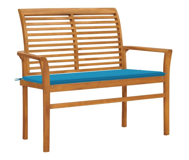 Conforama vidaXL Banco de jardín madera maciza de teca con cojín azul 112 cm