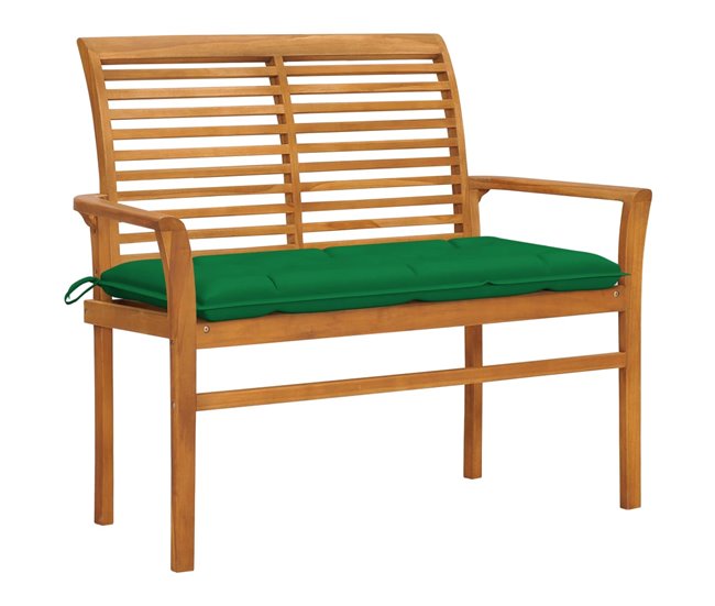 Conforama vidaXL Banco de jardín madera maciza de teca con cojín verde 112 cm