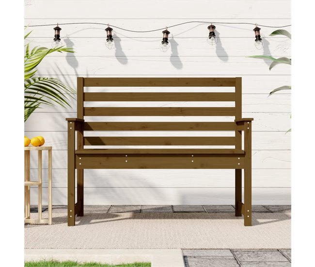 Conforama VidaXL Banco De Jardín Madera Maciza Pino Marrón Miel 109x48x91 5 Cm