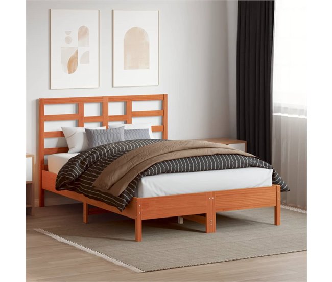 Conforama VidaXL Cabecero De Cama Madera Maciza De Pino Marrón Cera 135 Cm