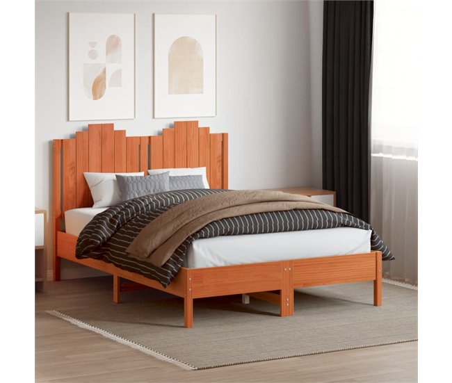 Conforama VidaXL Cabecero De Cama Madera Maciza De Pino Marrón Cera 135 Cm