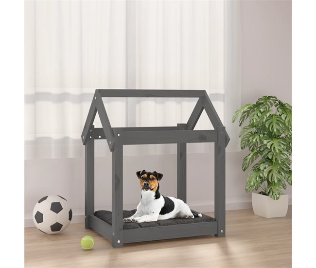 Conforama VidaXL Cama Para Perros Madera Maciza De Pino Gris 61x50x70 Cm