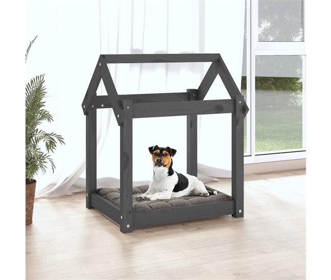 Conforama VidaXL Cama Para Perros Madera Maciza De Pino Gris 61x50x70 Cm