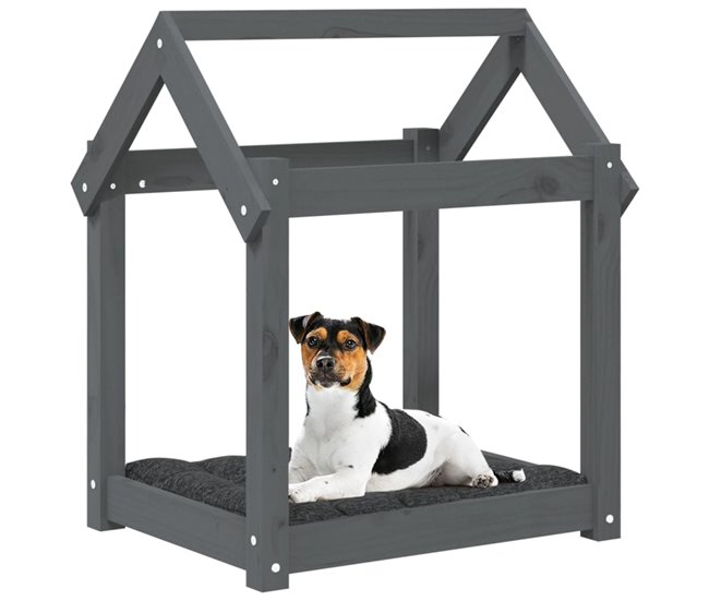 Conforama VidaXL Cama Para Perros Madera Maciza De Pino Gris 61x50x70 Cm