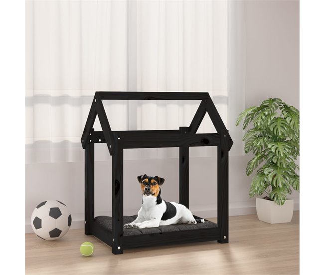 Conforama VidaXL Cama Para Perros Madera Maciza De Pino Negro 61x50x70 Cm