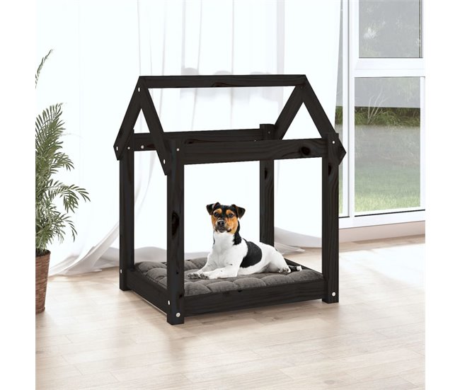 Conforama VidaXL Cama Para Perros Madera Maciza De Pino Negro 61x50x70 Cm