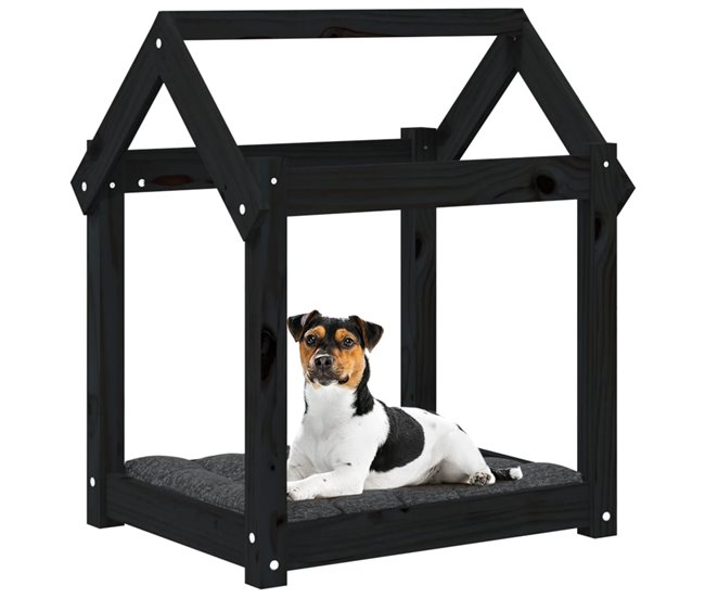 Conforama VidaXL Cama Para Perros Madera Maciza De Pino Negro 61x50x70 Cm