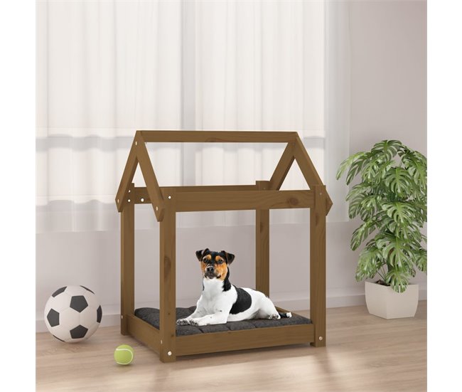 Conforama VidaXL Cama Para Perros Madera Maciza Pino Marrón Miel 61x50x70 Cm
