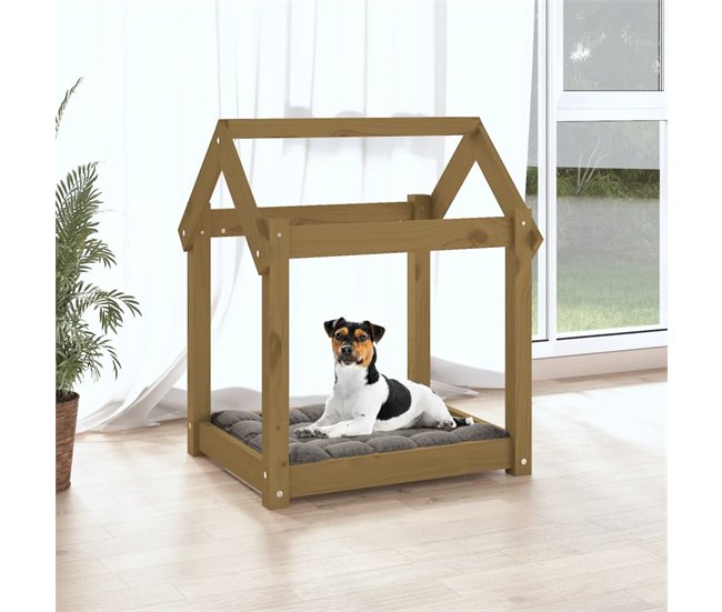 Conforama VidaXL Cama Para Perros Madera Maciza Pino Marrón Miel 61x50x70 Cm