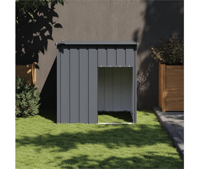 Conforama VidaXL Caseta Perros Con Tejado Acero Galvanizado Gris 110x103x109 Cm