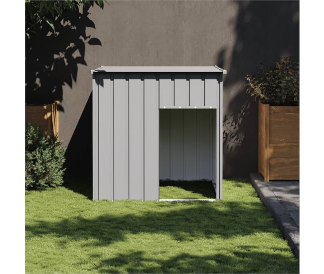 Conforama VidaXL Caseta Perros Tejado Acero Galvanizado Gris Claro 110x103x109cm