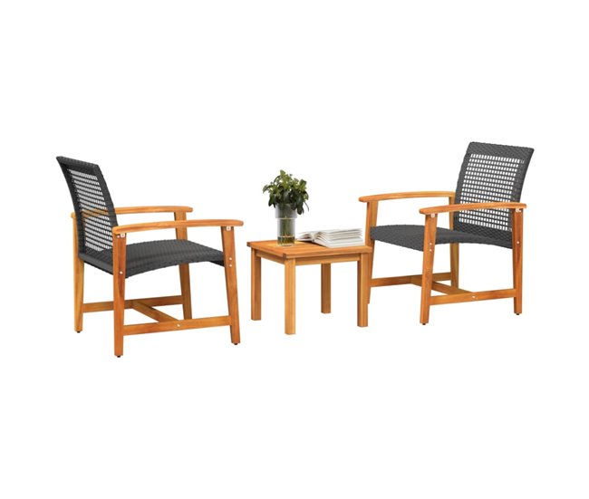 Conforama VidaXL Juego De Bistro De 3 Piezas Ratán PE Negro Y Madera De Acacia