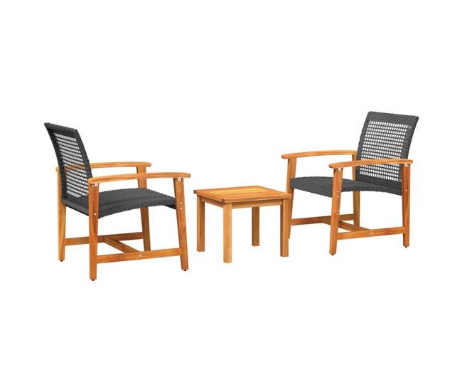 Conforama vidaXL Juego de bistro de 3 piezas ratán PE negro y madera de acacia