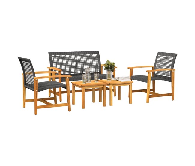 Conforama VidaXL Juego De Bistro De 5 Piezas Ratán PE Negro Y Madera De Acacia