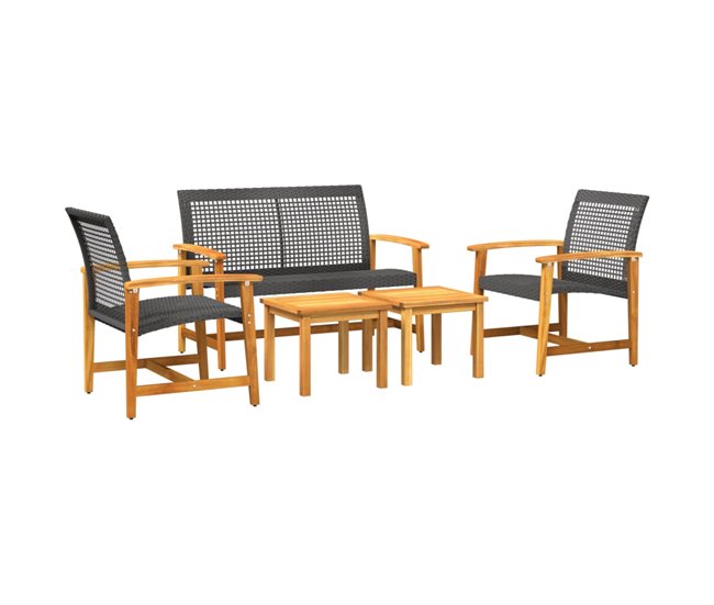 Conforama vidaXL Juego de bistro de 5 piezas ratán PE negro y madera de acacia