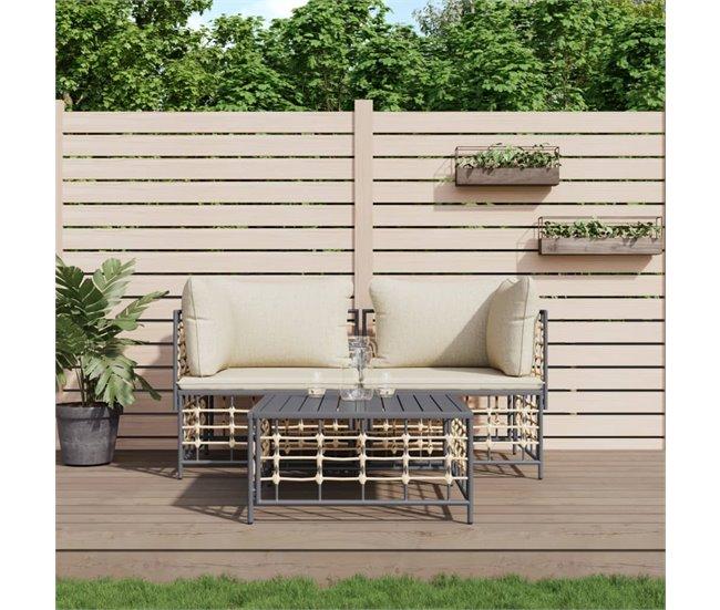 Conforama VidaXL Juego De Muebles De Jardín 3 Pzas Cojines Antracita Ratán PE