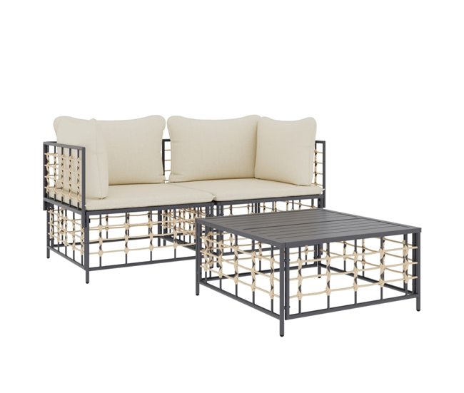 Conforama VidaXL Juego De Muebles De Jardín 3 Pzas Cojines Antracita Ratán PE