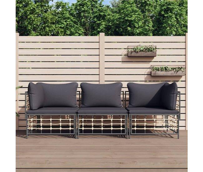 Conforama VidaXL Juego De Muebles De Jardín 3 Pzas Cojines Antracita Ratán PE