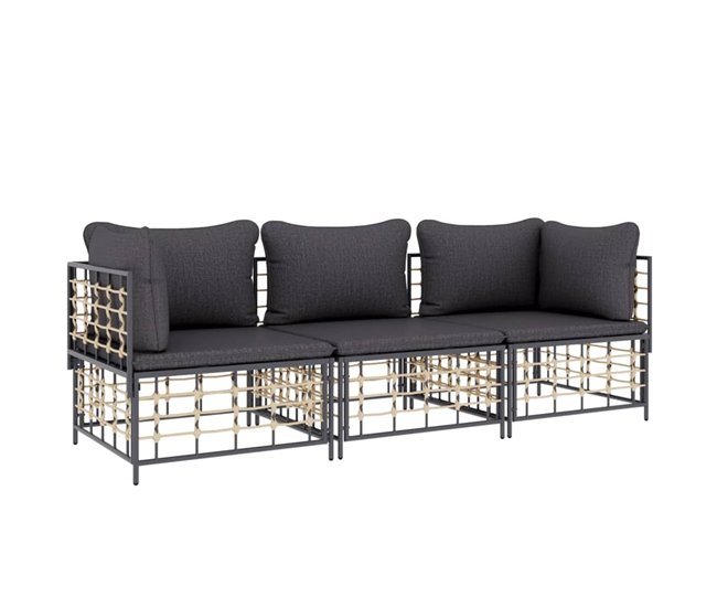Conforama VidaXL Juego De Muebles De Jardín 3 Pzas Cojines Antracita Ratán PE