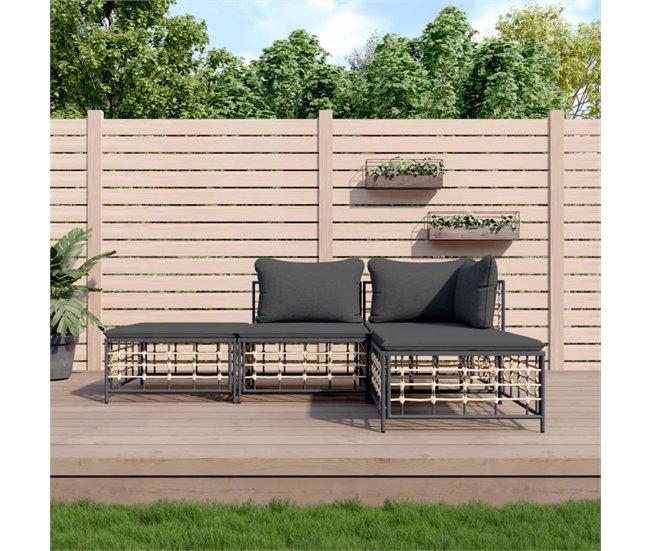 Conforama VidaXL Juego De Muebles De Jardín 3 Pzas Cojines Antracita Ratán PE