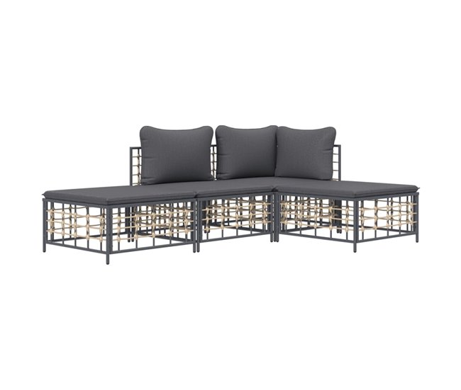 Conforama VidaXL Juego De Muebles De Jardín 3 Pzas Cojines Antracita Ratán PE