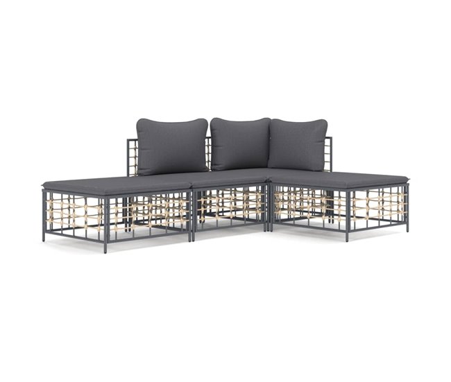 Conforama vidaXL Juego de muebles de jardín 3 pzas cojines antracita ratán PE
