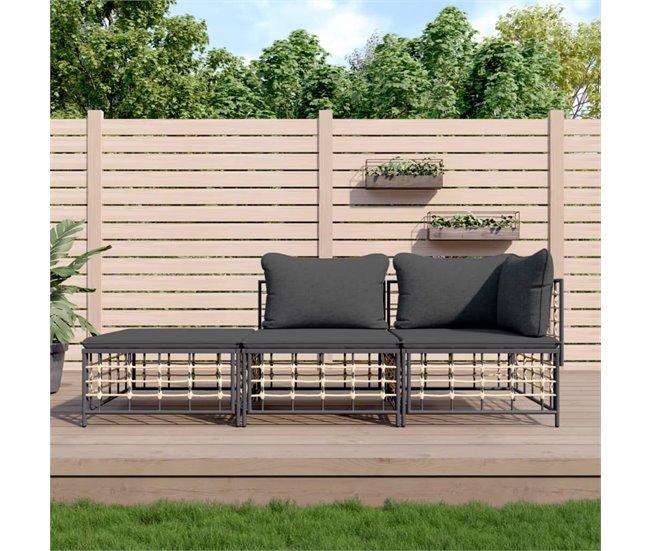 Conforama VidaXL Juego De Muebles De Jardín 3 Pzas Cojines Antracita Ratán PE
