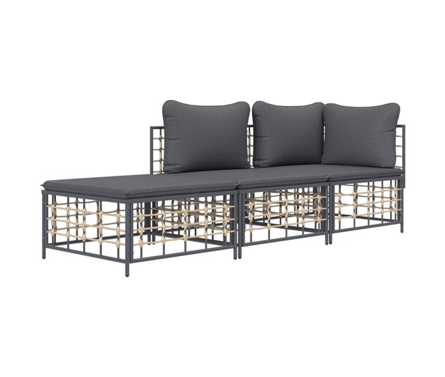 Conforama VidaXL Juego De Muebles De Jardín 3 Pzas Cojines Antracita Ratán PE