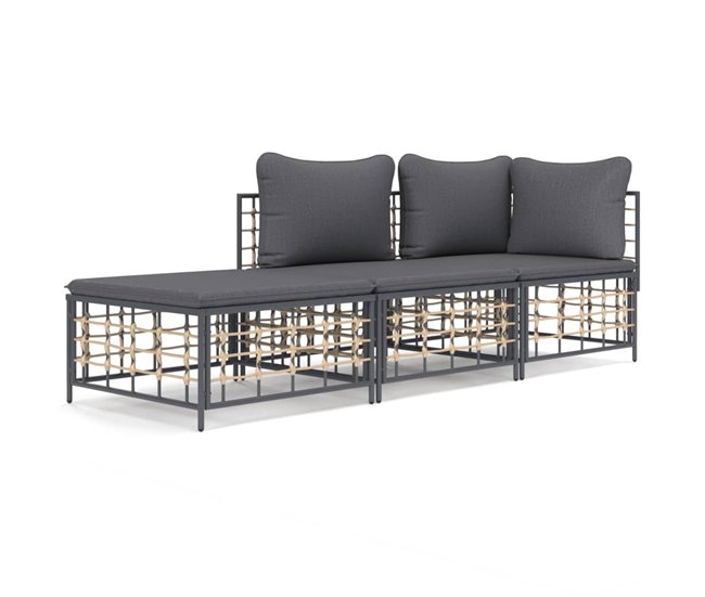 Conforama vidaXL Juego de muebles de jardín 3 pzas cojines antracita ratán PE