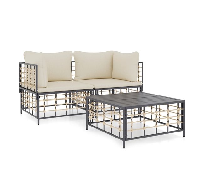 Conforama vidaXL Juego de muebles de jardín 3 pzas cojines antracita ratán PE