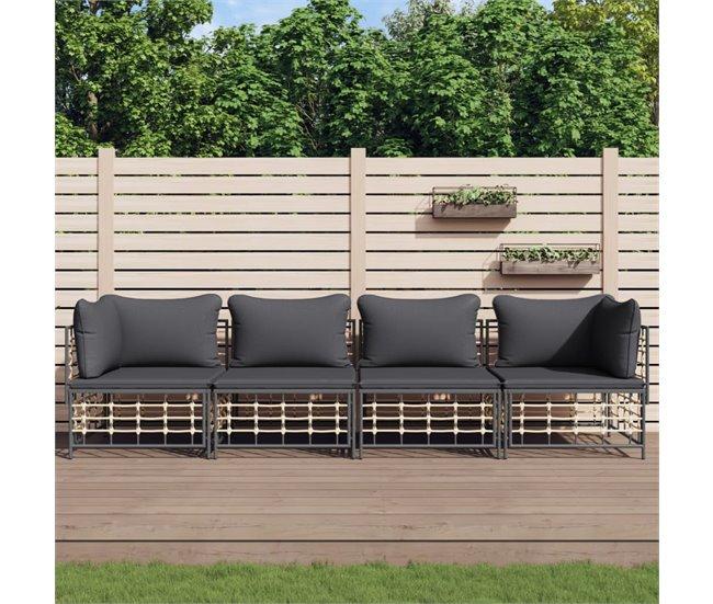 Conforama VidaXL Juego De Muebles De Jardín 4 Pzas Y Cojines Ratán PE Antracita