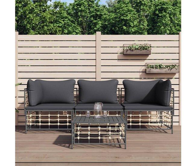 Conforama VidaXL Juego De Muebles De Jardín 4 Pzas Y Cojines Ratán PE Antracita