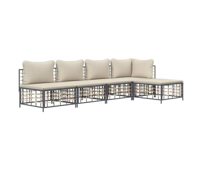 Conforama VidaXL Juego De Muebles De Jardín 5 Pzas Cojines Antracita Ratán PE