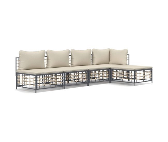 Conforama vidaXL Juego de muebles de jardín 5 pzas cojines antracita ratán PE